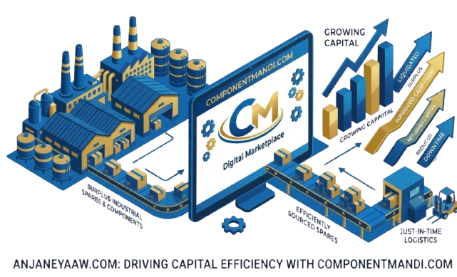 Conceptual visualization of ComponentMandi industrial supply chain and capital flow.